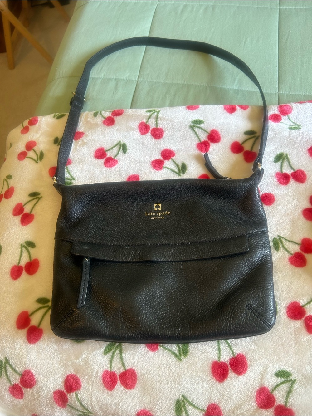 kate spade Black Pebbled Leather Shoulder Crossbody Bag